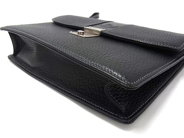 BURBERRY バーバリー クラッチバッグ ブラック系 レザー メンズ セカンドバッグ シルバー金具 美品
