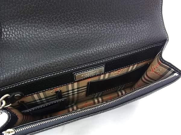 BURBERRY バーバリー クラッチバッグ ブラック系 レザー メンズ セカンドバッグ シルバー金具 美品