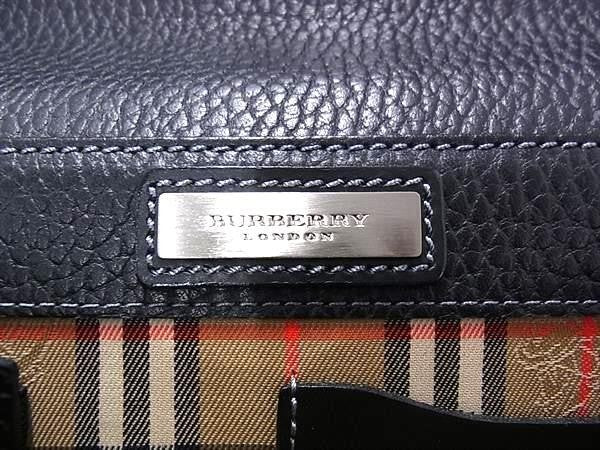 BURBERRY バーバリー クラッチバッグ ブラック系 レザー メンズ セカンドバッグ シルバー金具 美品