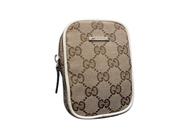 GUCCI グッチ ポーチ 115249 ブラウン系×アイボリー系 GGキャンバス×レザー ユニセックス GG柄 美品