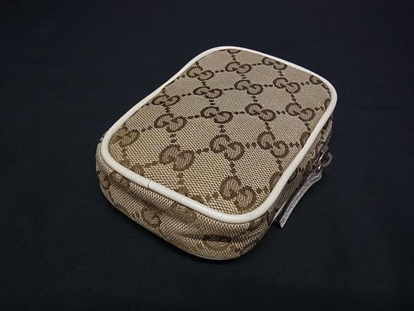 GUCCI グッチ ポーチ 115249 ブラウン系×アイボリー系 GGキャンバス×レザー ユニセックス GG柄 美品