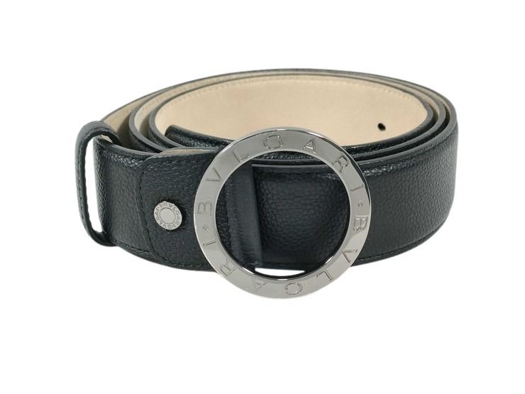 BVLGARI ブルガリ ベルト ブルガリブルガリ マン ベルト 281920 ブラック系 グレインカーフレザー メンズ シルバー金具 美品