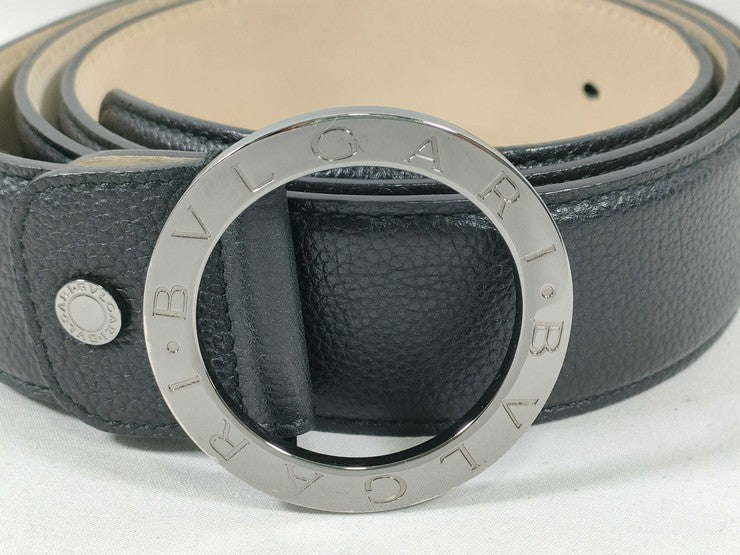 BVLGARI ブルガリ ベルト ブルガリブルガリ マン ベルト 281920 ブラック系 グレインカーフレザー メンズ シルバー金具 美品