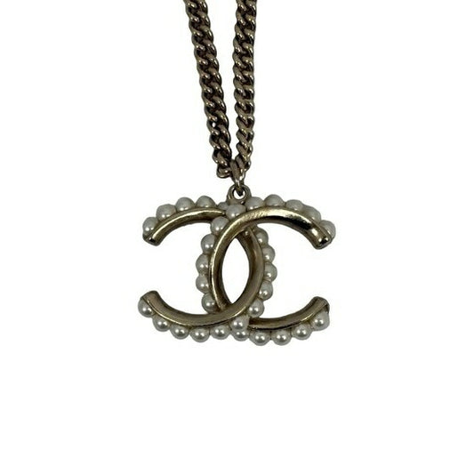 CHANEL シャネル ネックレス ココマーク シャンパンゴールド系 メタル フェイクパール レディース 美品
