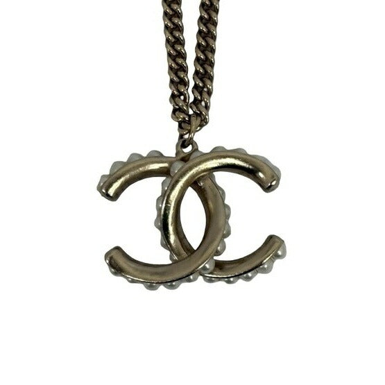 CHANEL シャネル ネックレス ココマーク シャンパンゴールド系 メタル フェイクパール レディース 美品