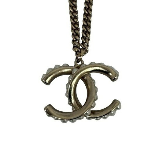 CHANEL シャネル ネックレス ココマーク シャンパンゴールド系 メタル フェイクパール レディース 美品
