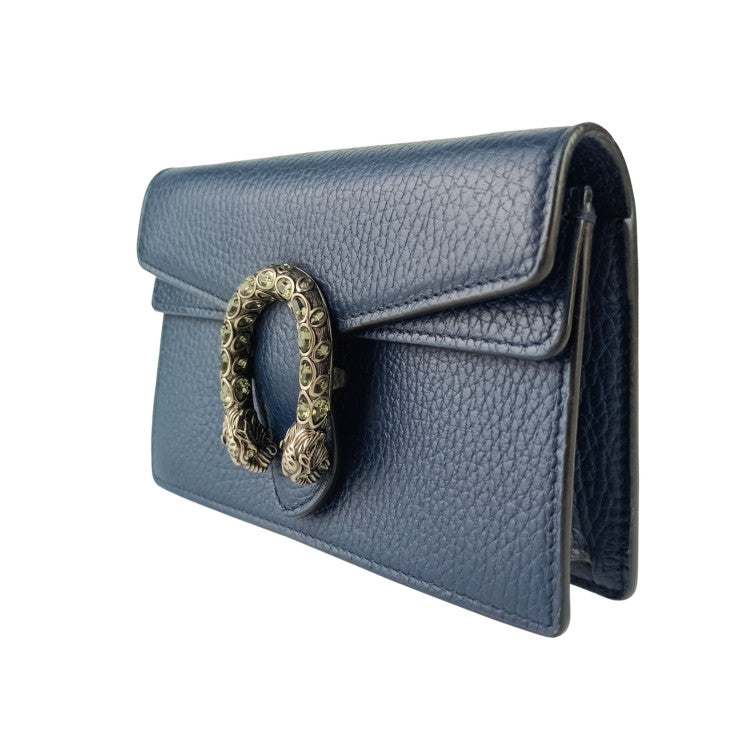 GUCCI グッチ ショルダーバッグ ディオニュソス 476432 ブルー系 レザー レディース クロスボディバッグ タイガーヘッド クリスタル チェーン シルバー金具 美品