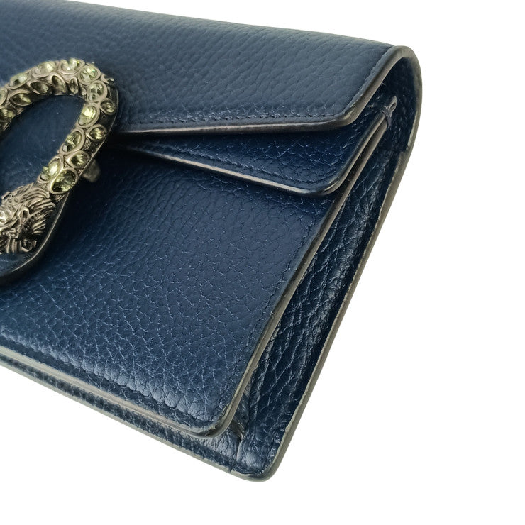 GUCCI グッチ ショルダーバッグ ディオニュソス 476432 ブルー系 レザー レディース クロスボディバッグ タイガーヘッド クリスタル チェーン シルバー金具 美品