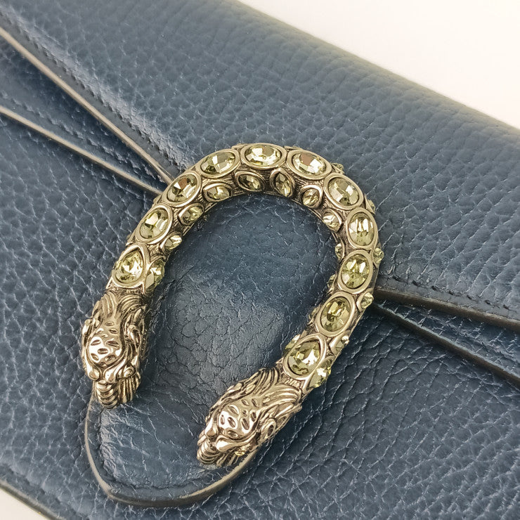 GUCCI グッチ ショルダーバッグ ディオニュソス 476432 ブルー系 レザー レディース クロスボディバッグ タイガーヘッド クリスタル チェーン シルバー金具 美品