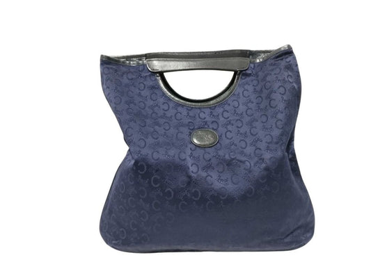 CELINE セリーヌ ハンドバッグ Cサルキー ノエビア ブルー ブラック系 キャンバス レザー レディース 美品