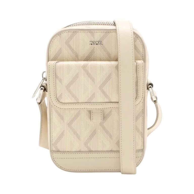 Dior ディオール ショルダーバッグ CDダイヤモンド ヒット ザ ロード ベージュ系 PVC レザー レディース シルバー金具 美品