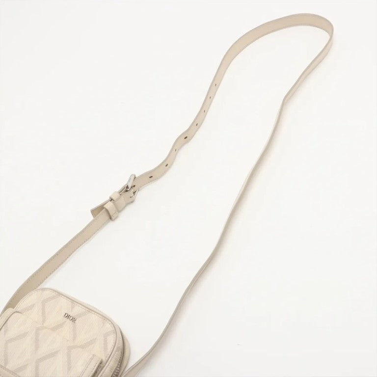 Dior ディオール ショルダーバッグ CDダイヤモンド ヒット ザ ロード ベージュ系 PVC レザー レディース シルバー金具 美品