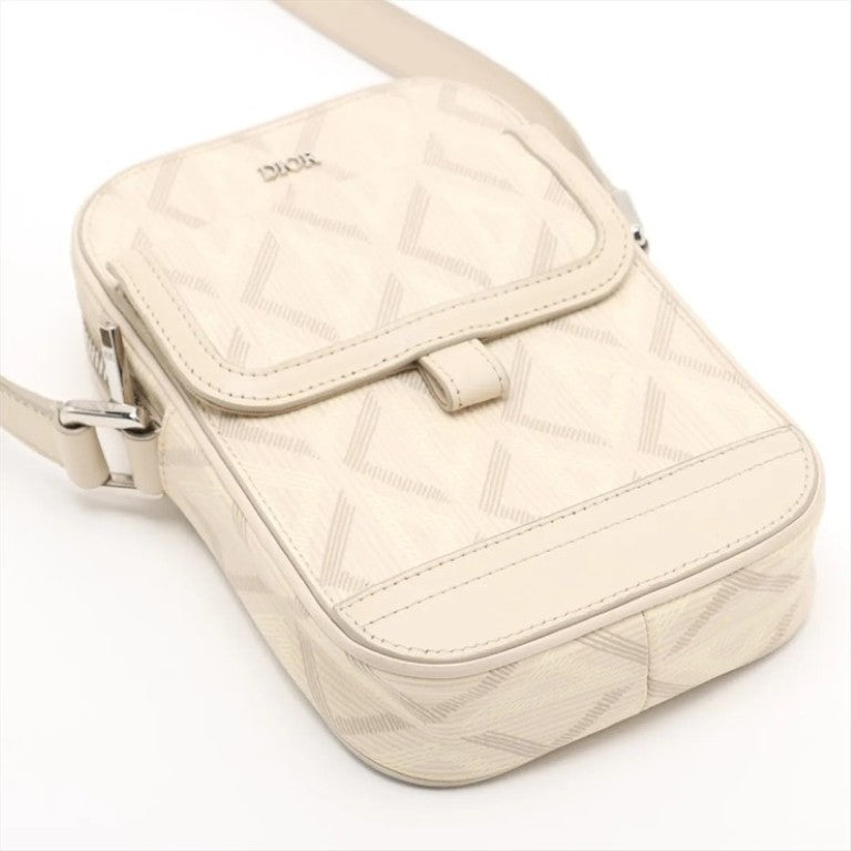 Dior ディオール ショルダーバッグ CDダイヤモンド ヒット ザ ロード ベージュ系 PVC レザー レディース シルバー金具 美品