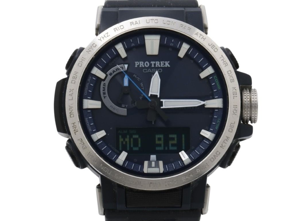 CASIO カシオ 時計 PRO TREK プロトレック Climber Line PRW-60-2AJF ネイビー ブラック系 樹脂／ステンレススチール デュラソフトバンド メンズ アナデジ 美品