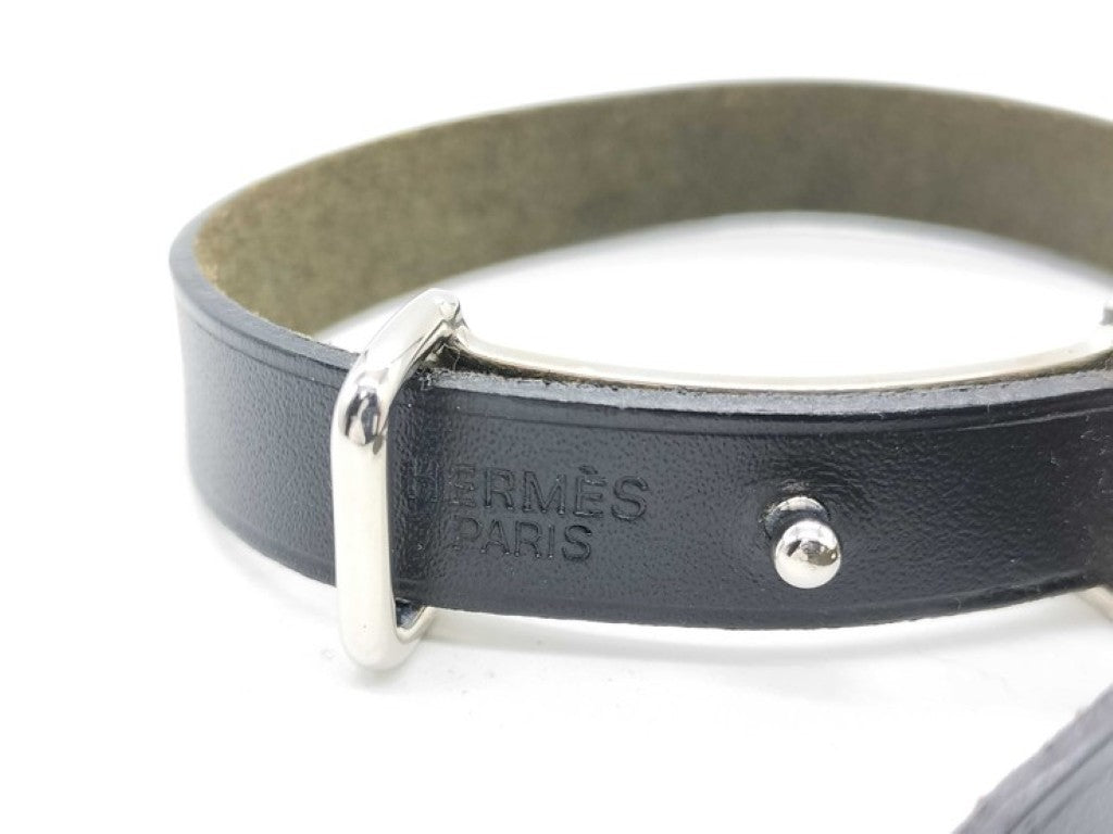 HERMES エルメス ブレスレット アピ2 ブラック系 レザー ユニセックス シルバー金具 美品