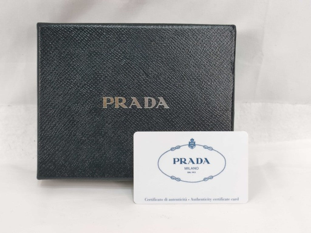 PRADA プラダ 三つ折り財布 1MH025 グレージュ系 サフィアーノ レザー レディース ゴールド金具 美品