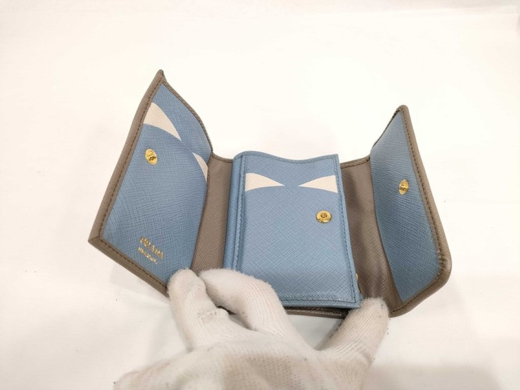 PRADA プラダ 三つ折り財布 1MH025 グレージュ系 サフィアーノ レザー レディース ゴールド金具 美品