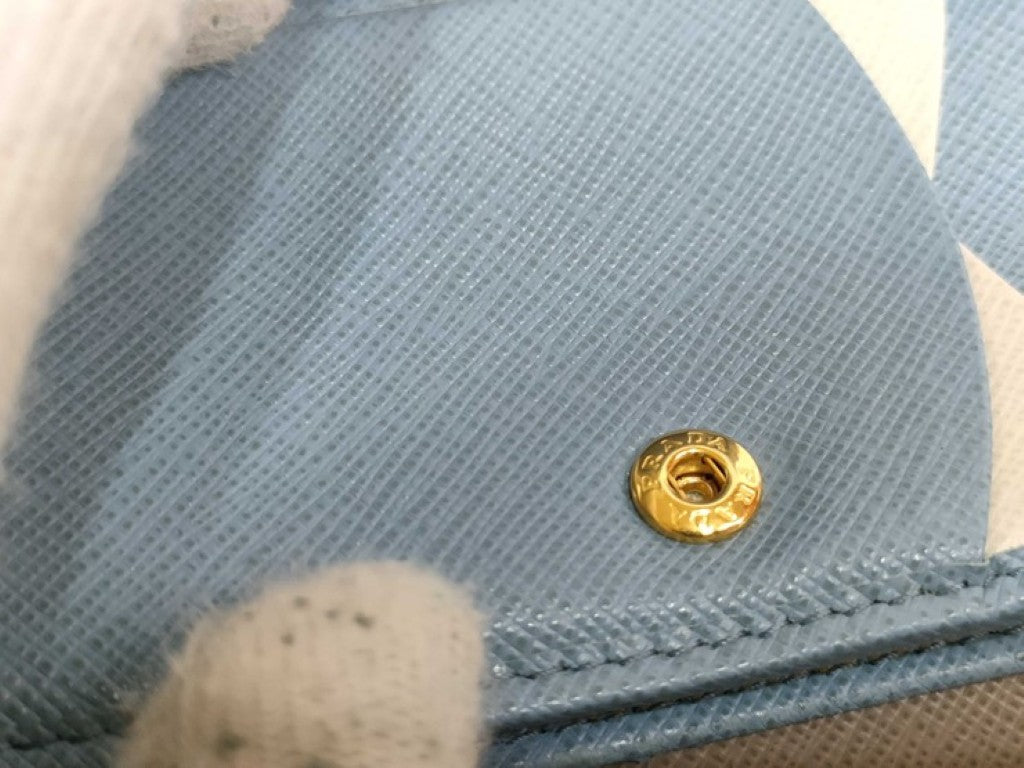 PRADA プラダ 三つ折り財布 1MH025 グレージュ系 サフィアーノ レザー レディース ゴールド金具 美品