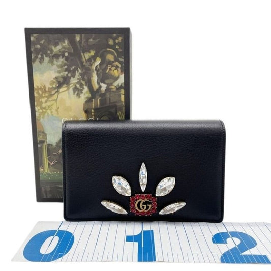 GUCCI グッチ ショルダーバッグ GGマーモント 499782 ブラック系 レザー レディース クリスタルビジュー チェーンウォレット 超美品