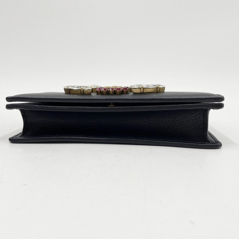 GUCCI グッチ ショルダーバッグ GGマーモント 499782 ブラック系 レザー レディース クリスタルビジュー チェーンウォレット 超美品