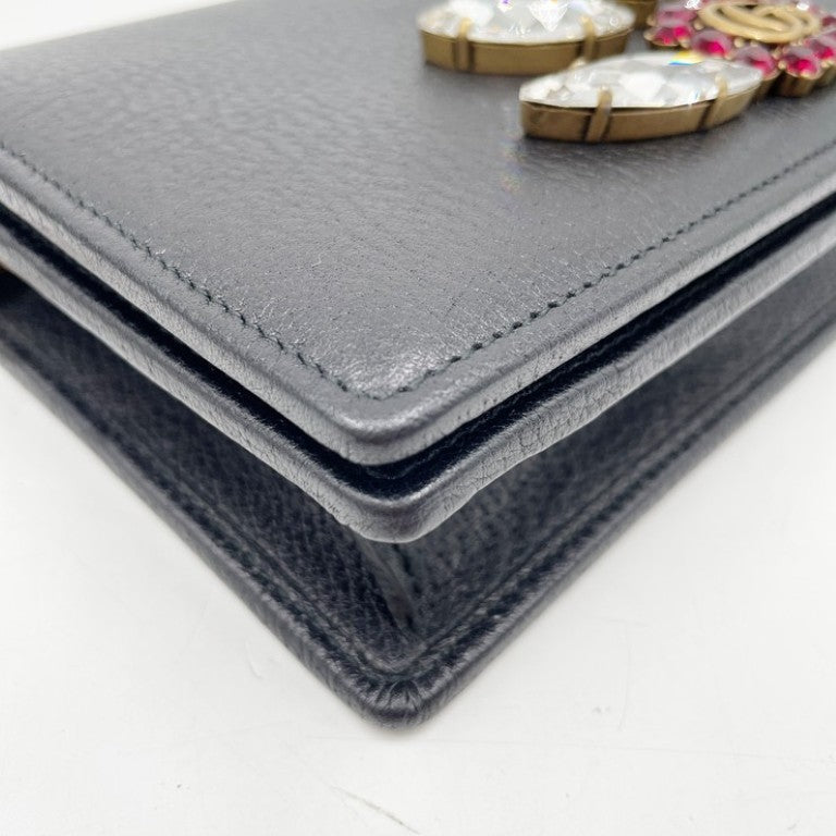GUCCI グッチ ショルダーバッグ GGマーモント 499782 ブラック系 レザー レディース クリスタルビジュー チェーンウォレット 超美品