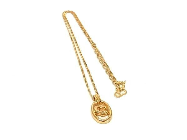 ChristianDior クリスチャンディオール ネックレス CDロゴ ゴールド系 メタル レディース 美品