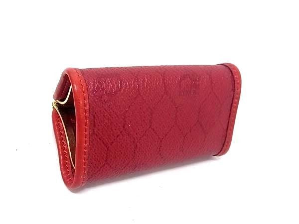 ChristianDior クリスチャンディオール コインケース ハニカム柄 レッド系×ゴールド系 レザー レディース がま口 ゴールド金具 美品