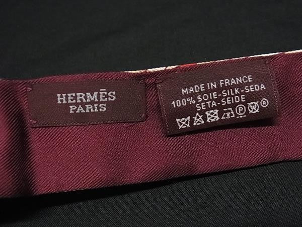 HERMES エルメス リボンスカーフ ツイロン レッド系×マルチカラー シルク100% レディース 総柄 銀座限定 超美品