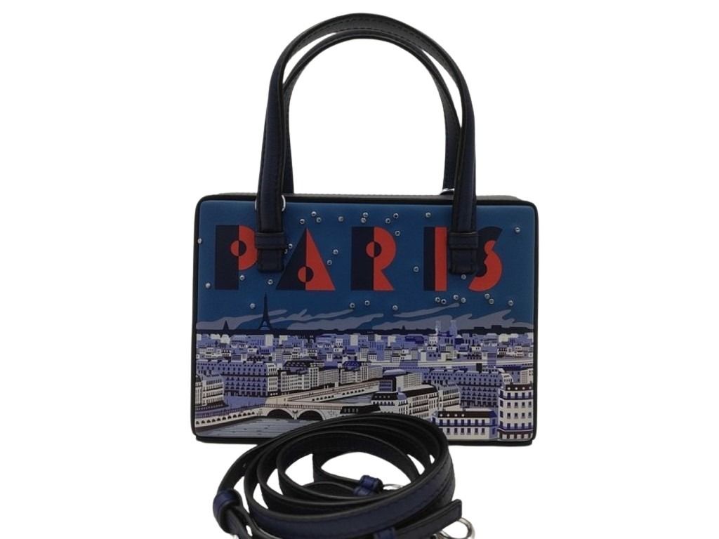 LOEWE ロエベ ハンドバッグ ポスタル スモール シティ パリ 309.31.W85 ブルー系 レザー レディース 2WAY 美品