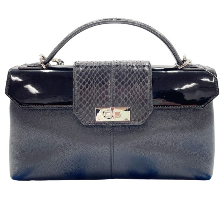 Cartier カルティエ ハンドバッグ クラシックフェミニン MM L1001392 ブラック系 パイソン レザー パテントレザー レディース 2WAY シルバー金具 美品