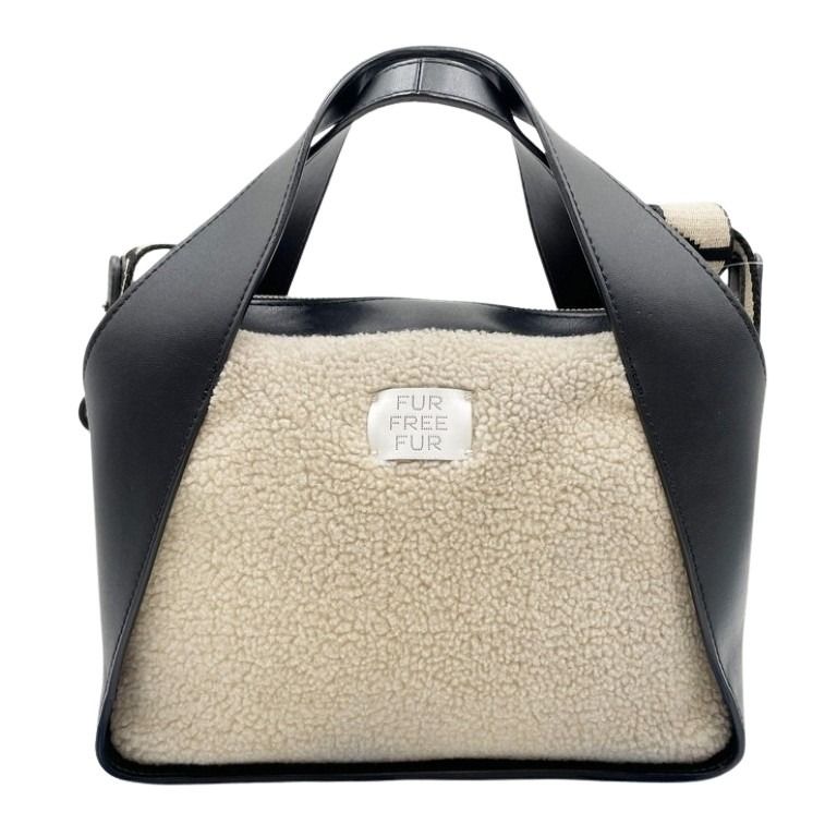 STELLA McCARTNEY ステラマッカートニー ハンドバッグ ロゴ 700139 ベージュ×ブラック系 エコレザー ボア レディース 2WAY シルバー金具 美品