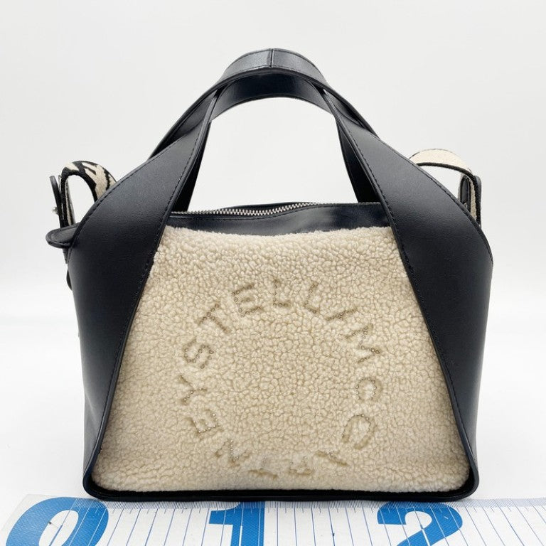 STELLA McCARTNEY ステラマッカートニー ハンドバッグ ロゴ 700139 ベージュ×ブラック系 エコレザー ボア レディース 2WAY シルバー金具 美品