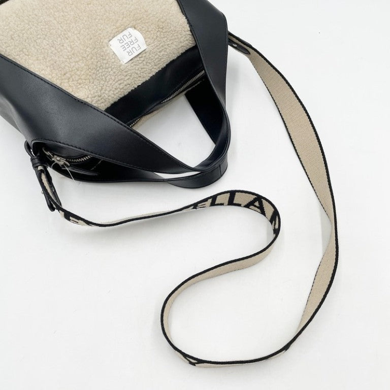 STELLA McCARTNEY ステラマッカートニー ハンドバッグ ロゴ 700139 ベージュ×ブラック系 エコレザー ボア レディース 2WAY シルバー金具 美品