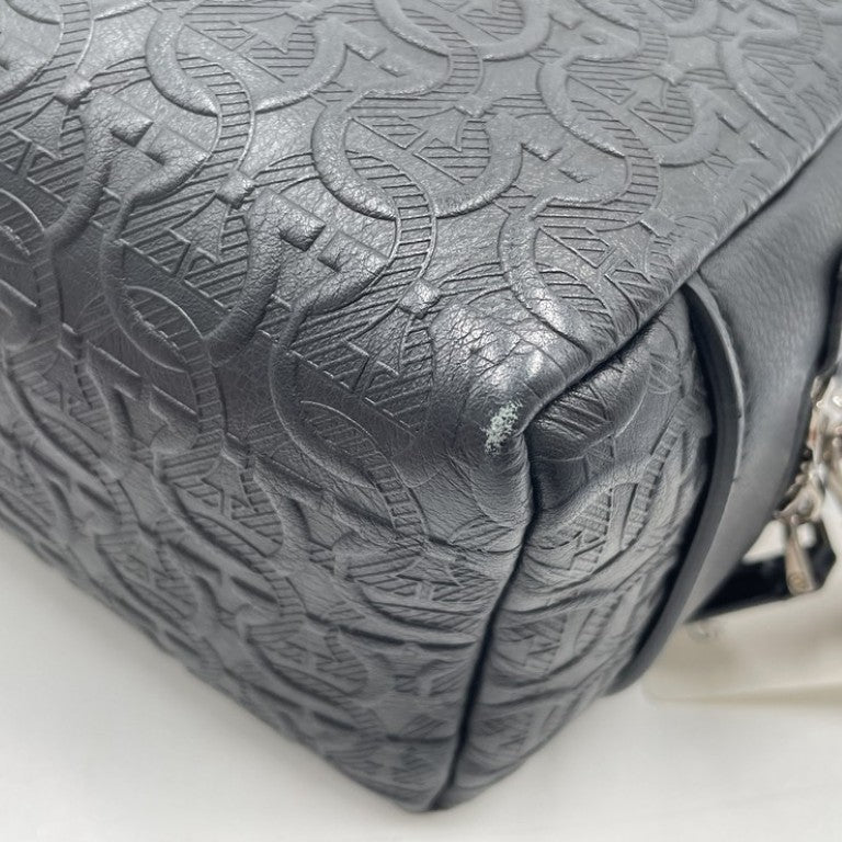 Salvatore Ferragamo フェラガモ セカンドバッグ ガンチーニ FZ-24 1219 ブラック系 レザー メンズ 総柄 シルバー金具 美品