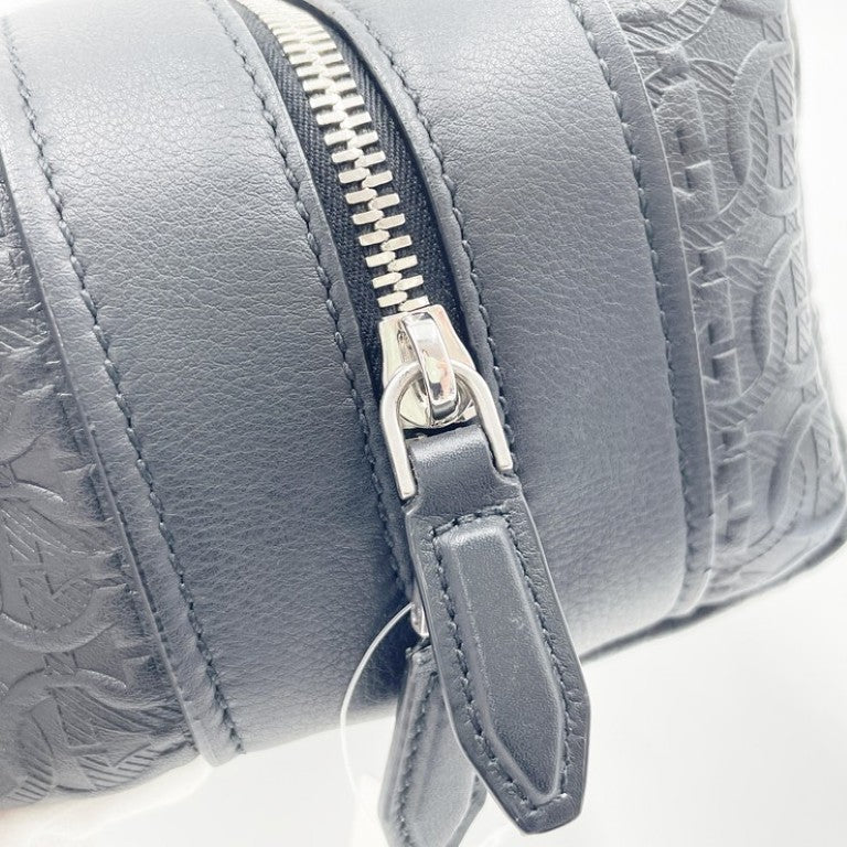 Salvatore Ferragamo フェラガモ セカンドバッグ ガンチーニ FZ-24 1219 ブラック系 レザー メンズ 総柄 シルバー金具 美品