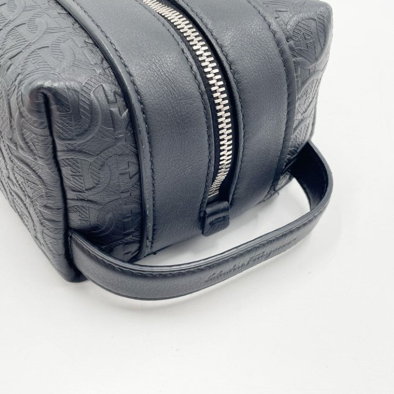 Salvatore Ferragamo フェラガモ セカンドバッグ ガンチーニ FZ-24 1219 ブラック系 レザー メンズ 総柄 シルバー金具 美品