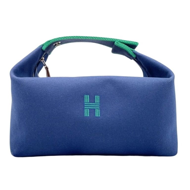 HERMES エルメス ハンドバッグ ブリッドアブラック GM 103223M ブルー系 コットン100％ レディース 美品