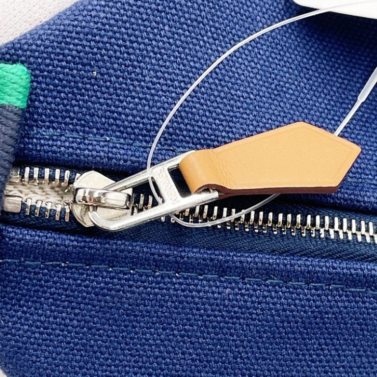 HERMES エルメス ハンドバッグ ブリッドアブラック GM 103223M ブルー系 コットン100％ レディース 美品