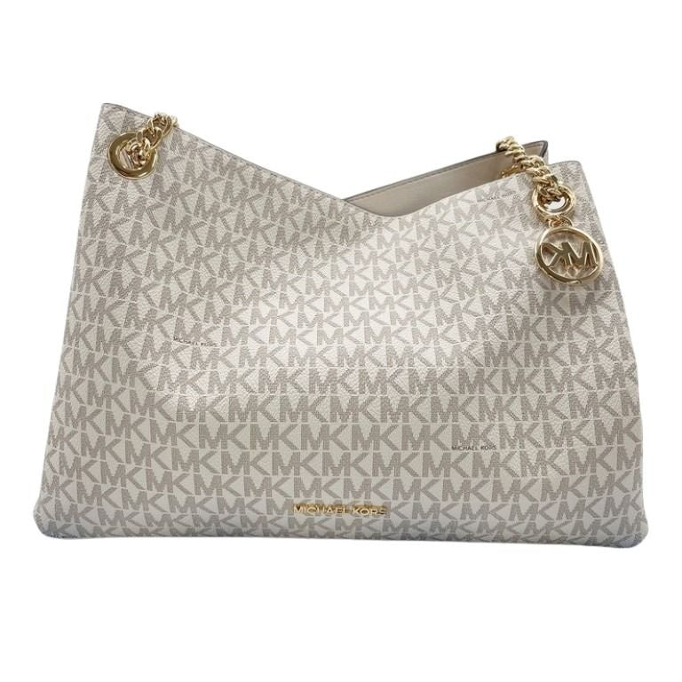 MICHAEL KORS マイケルコース ショルダーバッグ CHRISTINA トリプルガセット ショルダートート ラージ MKシグネチャー 35T5G8WE6B2605 ホワイト系 PVC レディース チェーン ゴールド金具 超美品
