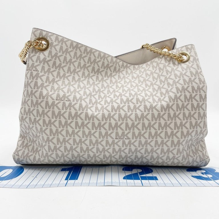 MICHAEL KORS マイケルコース ショルダーバッグ CHRISTINA トリプルガセット ショルダートート ラージ MKシグネチャー 35T5G8WE6B2605 ホワイト系 PVC レディース チェーン ゴールド金具 超美品