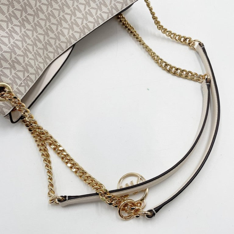 MICHAEL KORS マイケルコース ショルダーバッグ CHRISTINA トリプルガセット ショルダートート ラージ MKシグネチャー 35T5G8WE6B2605 ホワイト系 PVC レディース チェーン ゴールド金具 超美品