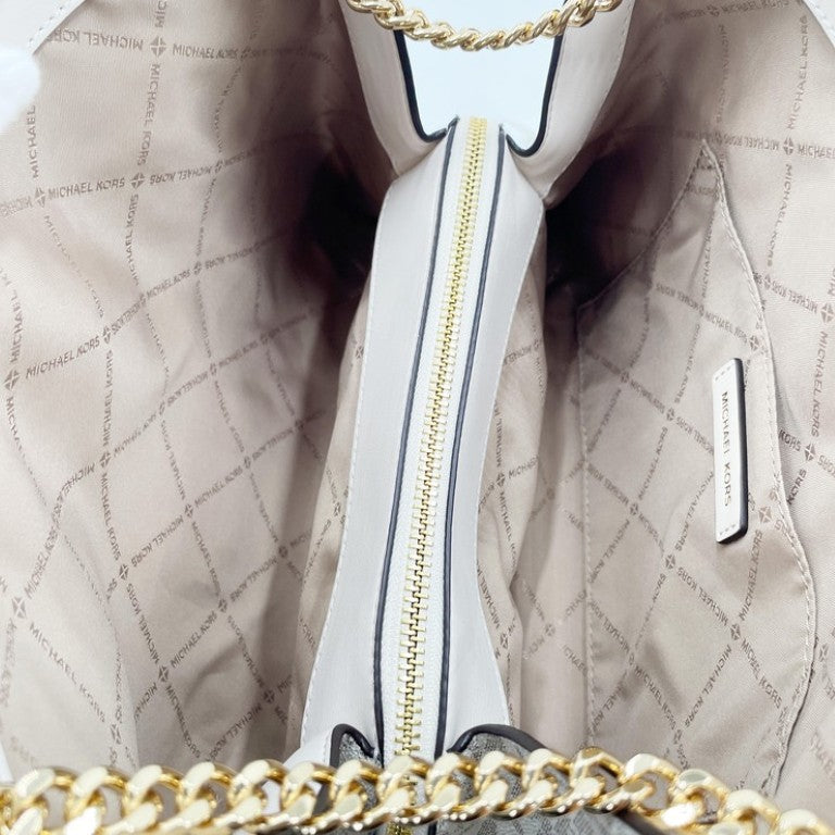 MICHAEL KORS マイケルコース ショルダーバッグ CHRISTINA トリプルガセット ショルダートート ラージ MKシグネチャー 35T5G8WE6B2605 ホワイト系 PVC レディース チェーン ゴールド金具 超美品
