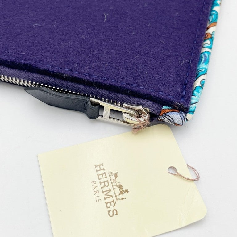 HERMES エルメス ポーチ トゥルース ジッピーGM 101899M ネイビー マルチカラー系 フェルト シルク レディース シルクイン フラットポーチ セリエボタン マルチケース 美品