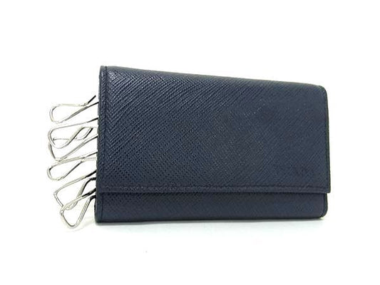 新古未使用展示品 PRADA プラダ キーケース - - ネイビー サフィアーノレザー ユニセックス 6連