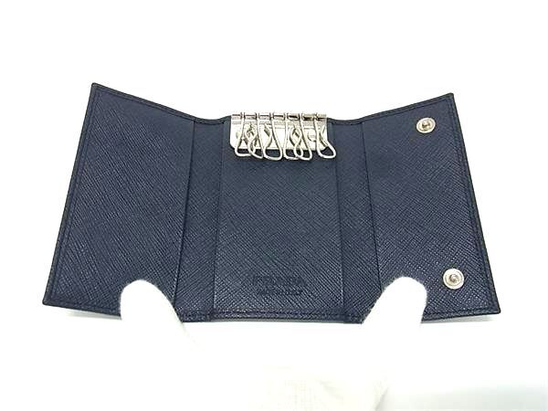 新古未使用展示品 PRADA プラダ キーケース - - ネイビー サフィアーノレザー ユニセックス 6連