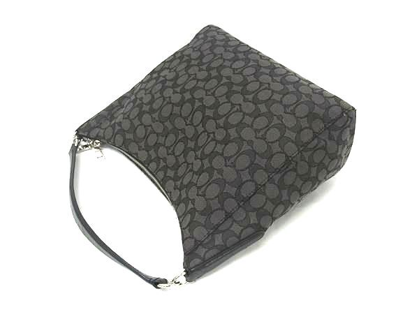 美品 COACH コーチ ショルダーバッグ シグネチャー F58327 グレー ブラック キャンバス レザー レディース 2WAY