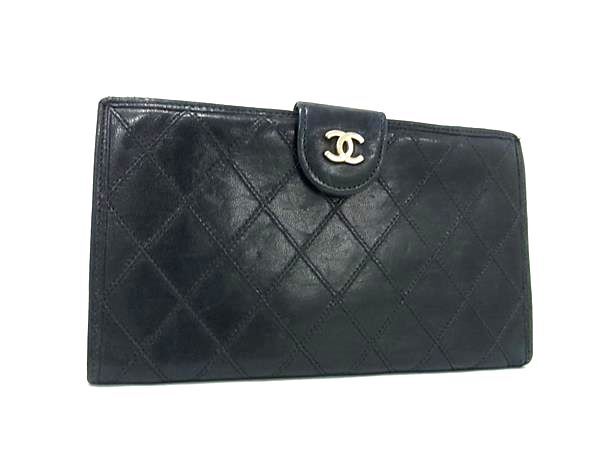 CHANEL シャネル 長財布 ビコローレ がま口 長財布 A47152 ブラック ゴールド金具 レザー レディース ココマーク マトラッセ