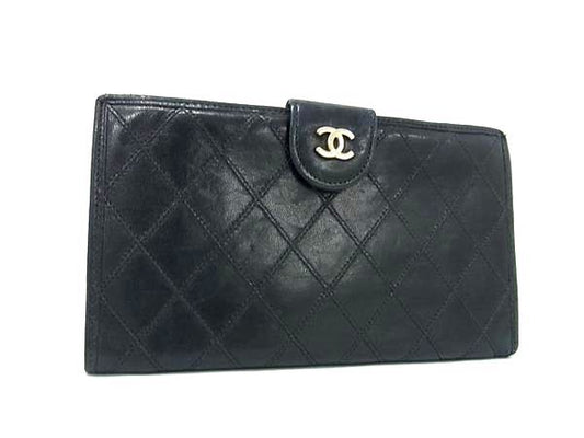 CHANEL シャネル 長財布 ビコローレ がま口 長財布 A47152 ブラック ゴールド金具 レザー レディース ココマーク マトラッセ