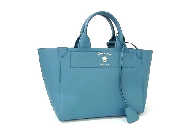 超美品 ADMJ エーディーエムジェイ トートバッグ ハンドバッグ - ブルー系 ゴールド金具 レザー レディース