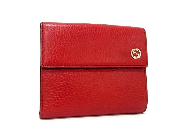 超美品 GUCCI グッチ 折り財布 インターロッキングG Ｗホック 二つ折り財布 449405 レッド ゴールド金具 レザー レディース